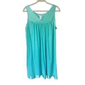 Vanity Fair Aqua Blue Nylon Nightgown Size M | Vintage Style Sleeveless Lingerie